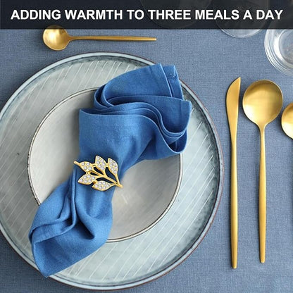 Gold Napkin Rings Set of 10,Napkin Rings Holder Buckles,Thanksgiving Christmas Napkin Ring Alloy Leaf Diamonds Napkin Ring for Dining Table Decor Wedding,Dinner Party Decorations White Diamonds 10pcs