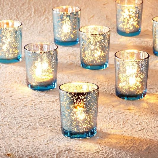 Homemory 36 Pcs Blue Votive Candle Holders, Mercury Glass Candle Holder, Tealight Candle Holders for Table Centerpieces, Baby Shower, Party, Anniversary, Wedding, Home Decor, Halloween, Christmas
