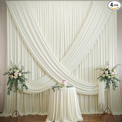 20×12ft Wrinkle Free Ivory Backdrop Curtain for Wedding Parties, 4 Panels 5×12ft Long Soft Silky Polyester Backdrop Drapes Cream Photo Back Drop Curtains for Party Photography Background Cloth