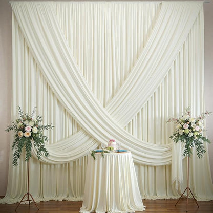 30×12ft Wrinkle Free Ivory Backdrop Curtain for Wedding Parties, 6 Panels 5×12ft Long Soft Silky Polyester Backdrop Drapes Cream Photo Back Drop Curtains for Party Photography Background Cloth