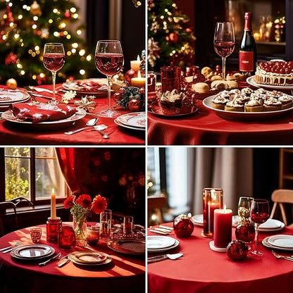 Round Tablecloth 120 Inch Tablecloth 6 Pack Red Table Cloths Washable Decorative Linen Polyester TableClothes Cover for Dining Table Banquets Buffet Parties and Wedding