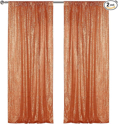 Sugargirl Orange Sequin Backdrop Curtain 2 Panels 2FTx8FT Glitter Orange Background Drapes Sparkle Photography Backdrop for Party Wedding Birthday Wall Decoration
