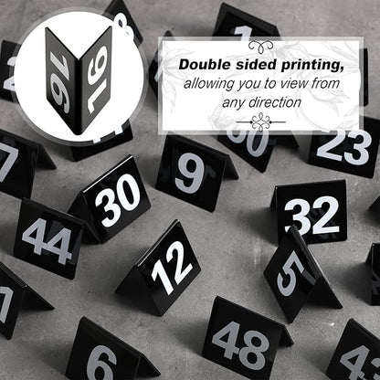 Tuanse Table Numbers 1-50 Acrylic Double Side Numbered Table Tents Restaurant Wedding Number Cards Signs for Banquets Party Wedding Reception(Black)