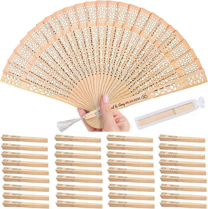 50pcs Personalized Wedding Fans for Guests - Custom Wooden Hand Fans with Names/Dates - Bulk Wedding Favors for Bridal Shower, Baby Shower & Parties (Wood, 50pcs)
