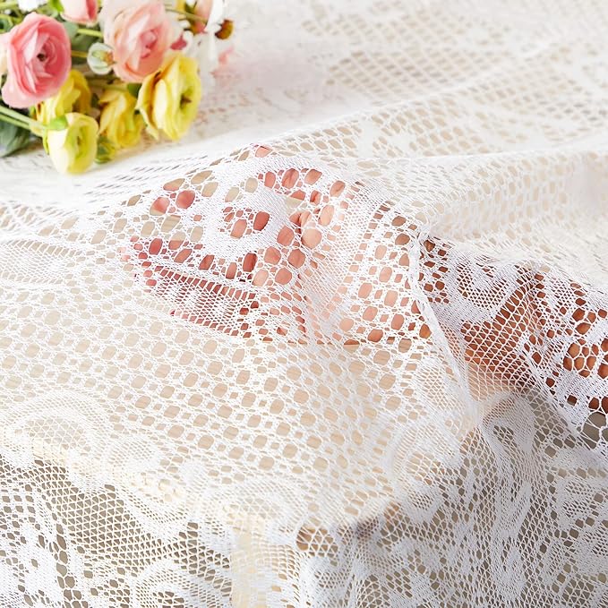 Juvale Rectangular Lace Tablecloth - White Lace, 54 x 72 in Vintage Floral Scalloped Polyester - Wedding & Tea Party Table Cloth & Baby Shower Tablecloth (Pack of 2)