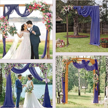 PARTISKY Wedding Arch Draping Fabric, 2 Panels 6 Yards Navy Blue Sheer Backdrop Curtain Window Scarf Valance for Table Event Party Home Decorations（2 Panels）, Navy Blue