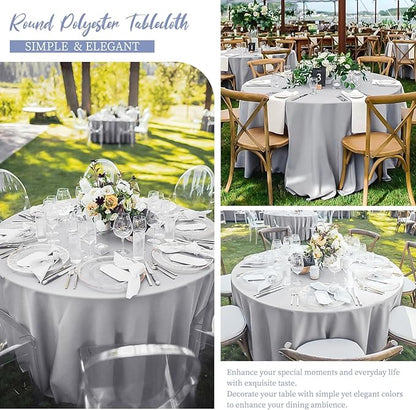 12 Pack Round Tablecloth 90 Inch - Light Grey Polyester TableCloth for Round Table, Premium Light Grey Tableclothes Washable Fabric Table Cover for Wedding Party Banquet Restaurant Reception Dining