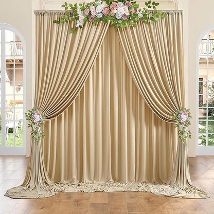 40ft x 10ft Wrinkle Free Beige Backdrop Curtain for Wedding Parties, Thick Polyester Photo Backdrop Drapes for Baby Shower Engagement Birthday Party Backdrop Stand,5ft x 10ft 8 Panels