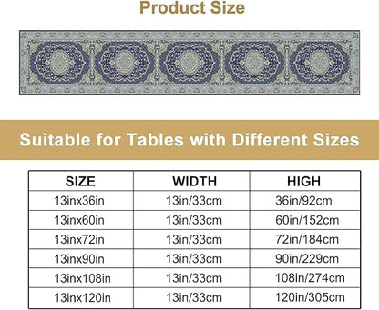 Boho Bohemia Style Blue Teal Table Runner, Country Rustic Farmhouse Magical Abstract Print Pattern for Home Kitchen Table Decor Dining Coffee Room Garden Party Decor 13x108in