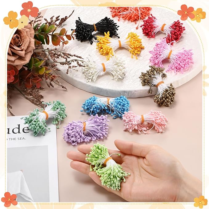 150-Pack Flower Stamens for Crafts, 5mm Double Heads Artificial Pearl Floral Pistil Mini Flower Pollens Stamens for DIY Making/Wedding/Scrapbook Decoration [Light Green]