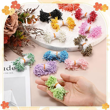 150-Pack Flower Stamens for Crafts, 5mm Double Heads Artificial Pearl Floral Pistil Mini Flower Pollens Stamens for DIY Making/Wedding/Scrapbook Decoration [Light Green]