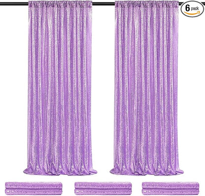 Backdrop Curtains Light Purple Sequin Photo Background Drapes 6 Pieces 2ftx8ft Glitter Lavender Fabric Wedding Party Decor