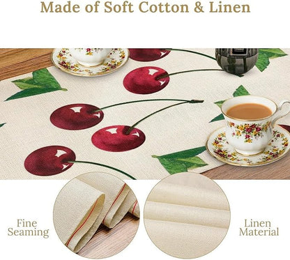 Red Cherry Table Runner Watercolor Tropical Fruit Spring Summer Wild Berry Dinner Runner for Girl Baby Party Holiday Home Kitchen Dining Table Decor 13x120