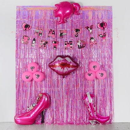 Melsan 3 Pack 3.2 x 8.2 ft Foil Fringe Curtains - Pink Tinsel Curtain Unicorn Birthday Hello Kitty Birthday Decorations Photo Backdrop for Party Decoration Engagement or Bachelorette Party Supplies