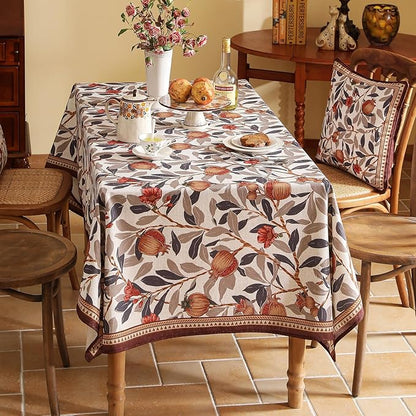 patdrea Designer Brown Tablecloth for Square Table,Linen Pomegranates and Leaves Pattern Tablecloths,Table Cover Cloth Decor for Kitchen Dining Christmas,Thanksgiving,Party,67"x67"-Tehran a