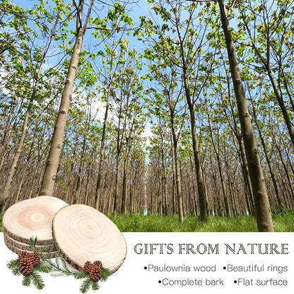 ZOCONE 4 Pcs Large Wood Slices 11-13 Inches Unfinished Rounds, Natural Paulownia Wooden Slices for Centerpieces, Round Wooden Discs Decoration with Bark, Wood Circles for Centerpieces for Painting