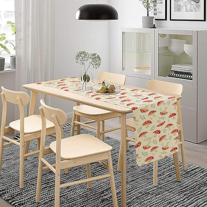 Mushroom Table Runner,Vintage Plant Print Table Runner for Kitchen Dining Table Home Party Decoration 13x36 Inch