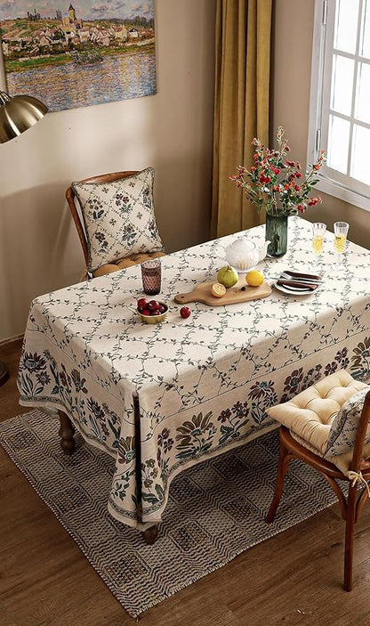 patdrea Designer Linen French Long Tablecloth for Rectangle Table,Fall Country Breathable Floral Tablecloths,Table Cover for Kitchen Dining,Tea Party,Christmas,Thanksgiving,63"x94"-Oliveirad