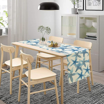Starfish Plaid Table Flag Green Plaid and Marine Life Starfish Kitchen Table Flag Suitable for Birthday Party Restaurant Decoration Outdoor Picnic 13 * 90 Inch