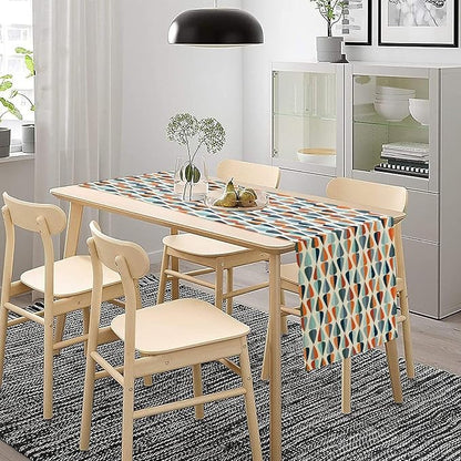 Mid Century Table Runner, Modern Style Retro Pattern Droplet Shapes Mosaic Tones Pattern Print for Home Kitchen Table Decor Dining Coffee Room Party Decor 13x60in