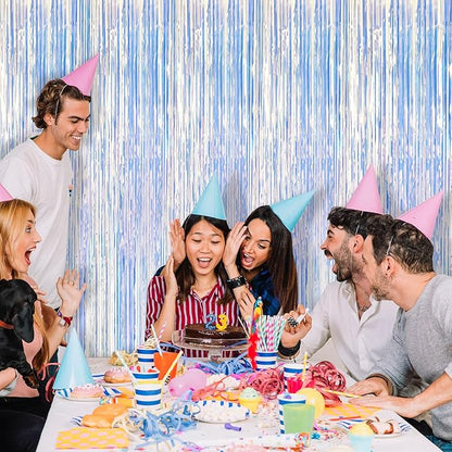 2 Pack Iridescent Party Decorations Foil Fringe Tinsel Backdrop Glitter Curtains Shimmer Wall Backdrop 70s 80s 90s Disco Theme Party Decorations Happy Birthday Easter Graduation Supplies