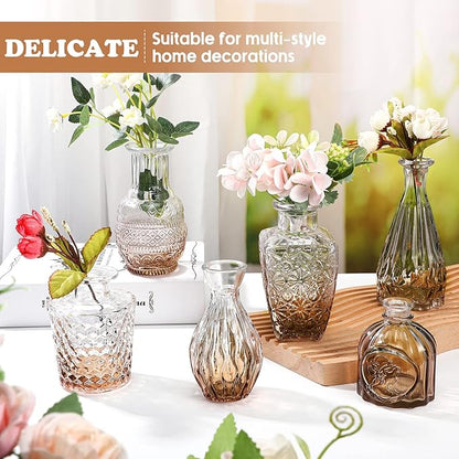 20 Pcs Glass Bud Vase Set Small Vintage Flower Vase in Bulk for Centerpieces Rustic Decorative Glass for Wedding Table Home Christmas Decoration (Amber)