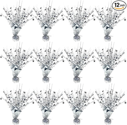 12 Pack Metallic Foil Spray Centerpiece Star Table Decoration Burst Table Centerpieces for Birthday Wedding Anniversary Graduation Holiday Party Supplies Decor, Silver