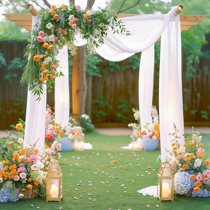 Wedding Arch Draping Fabric White Arch Drapes Sheer Backdrop Curtain for Ceremony Wedding Arches Decor 2 Panel 19Ft Length x 28" Width