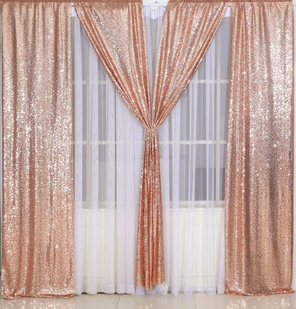 2ft x 8ft Rose Gold Sequin Backdrop Curtains Photography 2 Panels for Party Decoration, Rose Gold