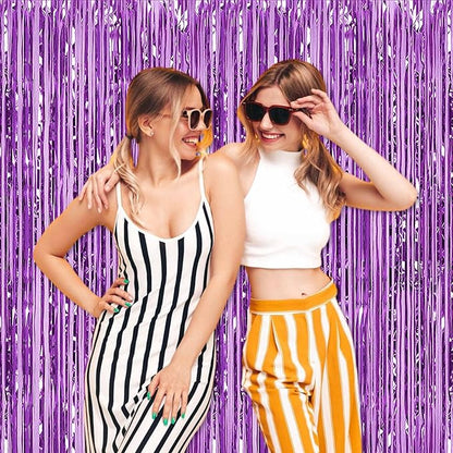 6 Pack Light Purple Foil Fringe Curtains Backdrop, 3.28 x 8.2 Ft Metallic Streamers Tinsel Curtains Background for Photo Booth, Birthday, Weddings, Carnivals, Graduation, Themed Party Decorations