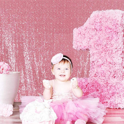 Poise3EHome Fuchsia Pink Sequin Backdrop, 6Ft x 8Ft Glitter Photography Background Curtains for Party Baby Shower Wedding Birthday Decoration