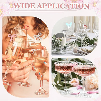 PATIKIL 50 Pcs Bow Drink Tags, Acrylic Wine Glass Charms Reusable Drink Markers for Party Wedding Birthday and Events Accessories, Mirror Silver
