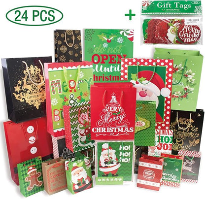 Christmas Gift Tags 60 Count with Untied String (15 Assorted Glitter, Foil, Printed Designs for DIY Xmas Present Wrap and Label Package Name Card)