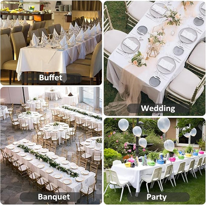 12 Pack White Table Cloth 60 x 102 Inch Rectangular Tablecloths for 6 Foot Rectangle Tables, Wrinkle Resistant White Tablecloth Washable Polyester Fabric Table Covers for Buffet Wedding Party Banquet