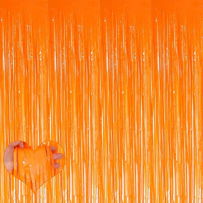 4 Pack Orange Fringe Curtain Backdrop, 3.2Ft x 6.6Ft Metallic Tinsel Foil Fringe Streamers Curtains Background for Photo Booth Birthday Wedding Baby Shower Party Thanksgiving Christmas Decorations