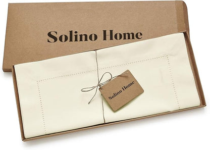 Solino Home Ivory Table Runner 60 Inches - Cotton Linen Hemstitch Coffee Table Runner 14 x 60 Inch Ideal for Dresser Tables - Fall, Autumn, Halloween, Thanksgiving, Christmas, Holiday