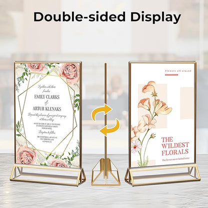 8 Pack Acrylic Sign Holder 4x6 Gold Frames, Wedding Table Number Holders Double Sided Vertical Clear Display Stand, Picture Holders for Tables, Menus, Flyers, Party and Office Decor