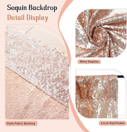 SquarePie Sequin Backdrop Not See Through Thick Stain Background for Photography Glitter Curtain Party 8FT x 8FT Rose Gold
