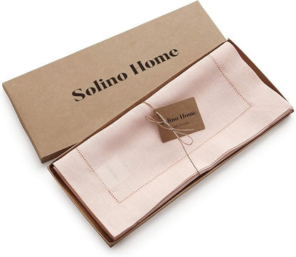 Solino Home Linen Pink Table Runner 36 Inches - Classic Hemstitch, 100% Pure Linen Coffee Table Runner 14 x 36 Inch Ideal for Dresser Tables - Halloween