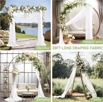Wedding Arch Draping Fabric 3 Panels 30" X 20FT Sheer Arch Drapes Fabric White Backdrop Curtains for Wedding Arbor Ceremony Birthday Party
