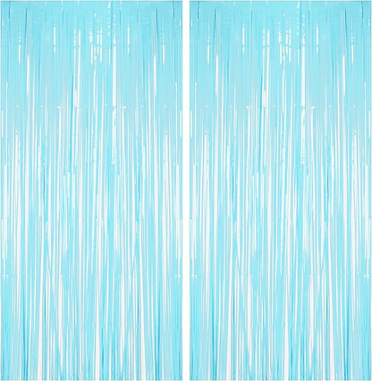 BRAVESHINE Foil Fringe Curtains Party Backdrop - Tinsel Curtain Backdrop Streamers Party Supplies for Halloween/Boo/Baby Boy/Frozen/Under Sea/Shark/Mermaid Birthdays Decorations - 2Pcs Pastel Blue