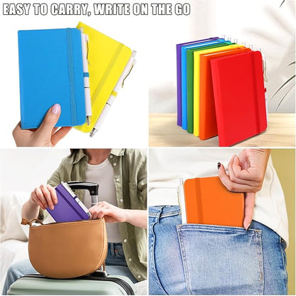 Aneco 50 Sets Pocket Notebook Journals with Pens, A6 Mini Hardcover PU Leather Lined Notebooks 3.5 x 5.5 Inch College Ruled Notepad With Pen Holder for Office School Supplies, Rainbow Color