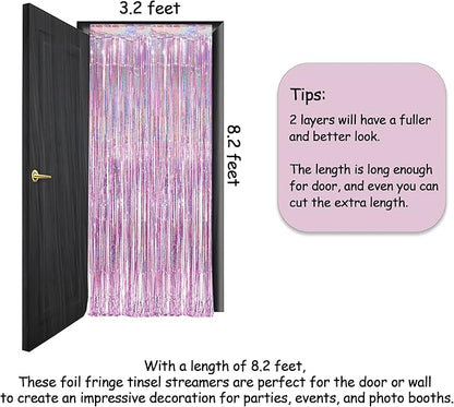 Pink Tinsel Curtain Party Backdrop - GREATRIL Foil Fringe Curtain Lilac Pink Party Streamers for Birthday Girl Princess Bachelorette Euphoria Taylor Themed Party Decorations - 2 Packs