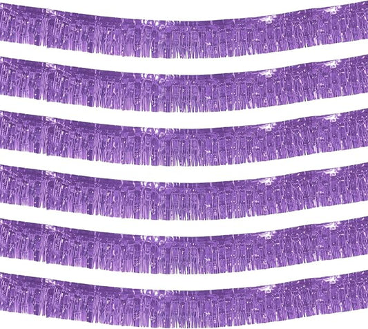 6 Pack 10 Feet Foil Fringe Garland Metallic Tinsel Streamers Banner Wall Hanging Backdrop Banner for Parade Floats, Thanksgiving, Christmas, Birthday, Halloween Party Decorations(Light Purple)
