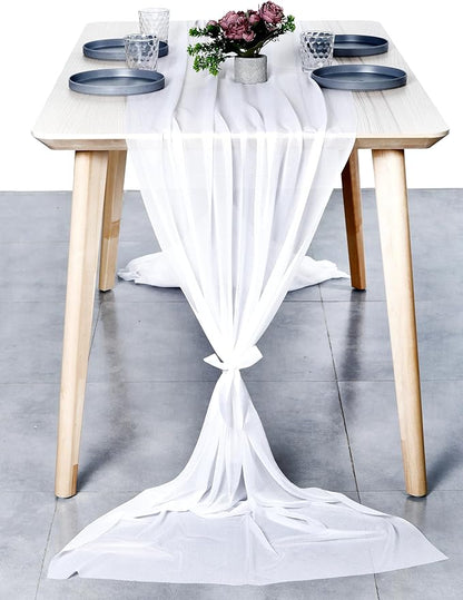 MDS 2 Pack 14ft Chiffon Table Runner 29 x 170 Inches Sheer Wedding Runner Romantic Rustic Table Runner for Wedding Decorations, Birthday Parties, Bridal Shower Party Arch Decor - White