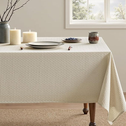 MIULEE Natural Linen Cottton Table Cloth Rectangle Tablecloth Waterproof Spillproof Cross-Star Textured Table Cltoth Decorative Farmhouse Style for Dining Party Weddings 60x120 Inch