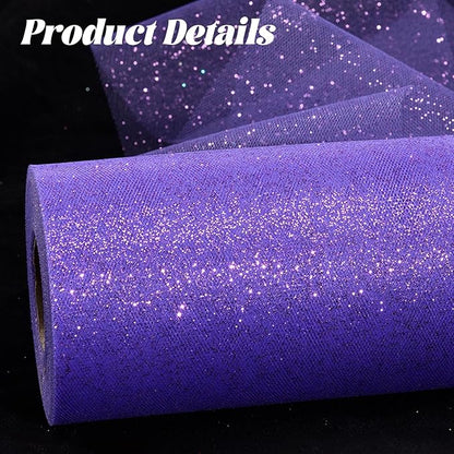 Glitter Tulle Rolls 6” by 50 Yards Sparkle Tulle Fabric Ribbon Sequin Tulle Netting Rolls for DIY Tutu Skirt Wedding Birthday Party Decoration (Purple)