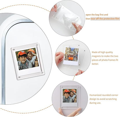 Acrylic Magnetic Refrigerator Picture Frames, 3x5 Inch Fridge Magnetic Mini Photo Frames Compatible with Polaroid Camera Photos for Refrigerator/Locker/Wall, Colorful 6 Pack