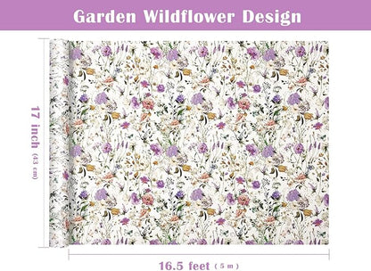 WRAPAHOLIC Kraft Floral Wrapping Paper Roll - Mini Roll - 17 Inch x 16.5 Feet - Garden Wildflower Wrapping Paper Perfect for Girls Women Birthday, Wedding, Bridal Shower