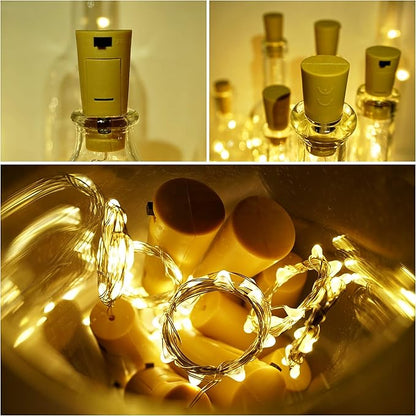 Wine Bottle Cork Lights 15Pack 10 LED/ 40 Inches Battery Operated Cork Shape Copper Wire Colorful Fairy Mini String Lights for Party Christmas Halloween Wedding Decoration (Warm White)